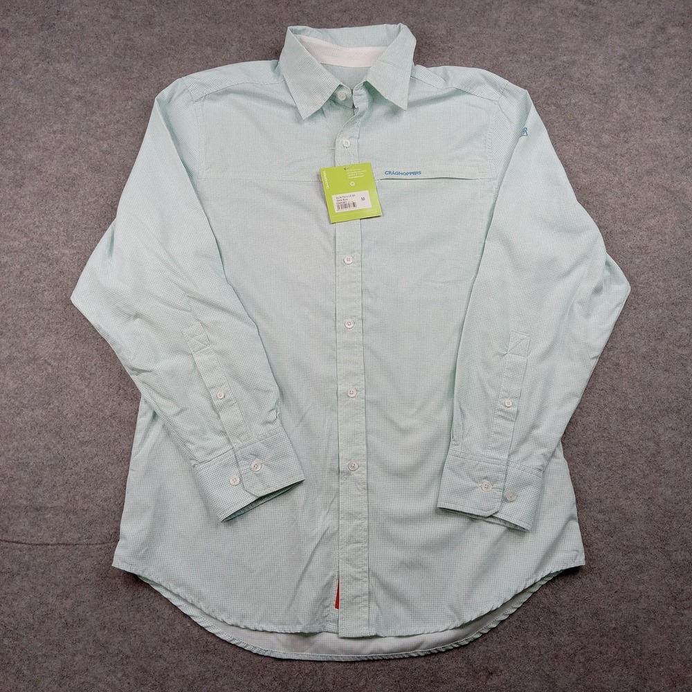 Craghoppers Shirt‎ Mens Medium Green Check Lightweight Button Front Long Sleeve